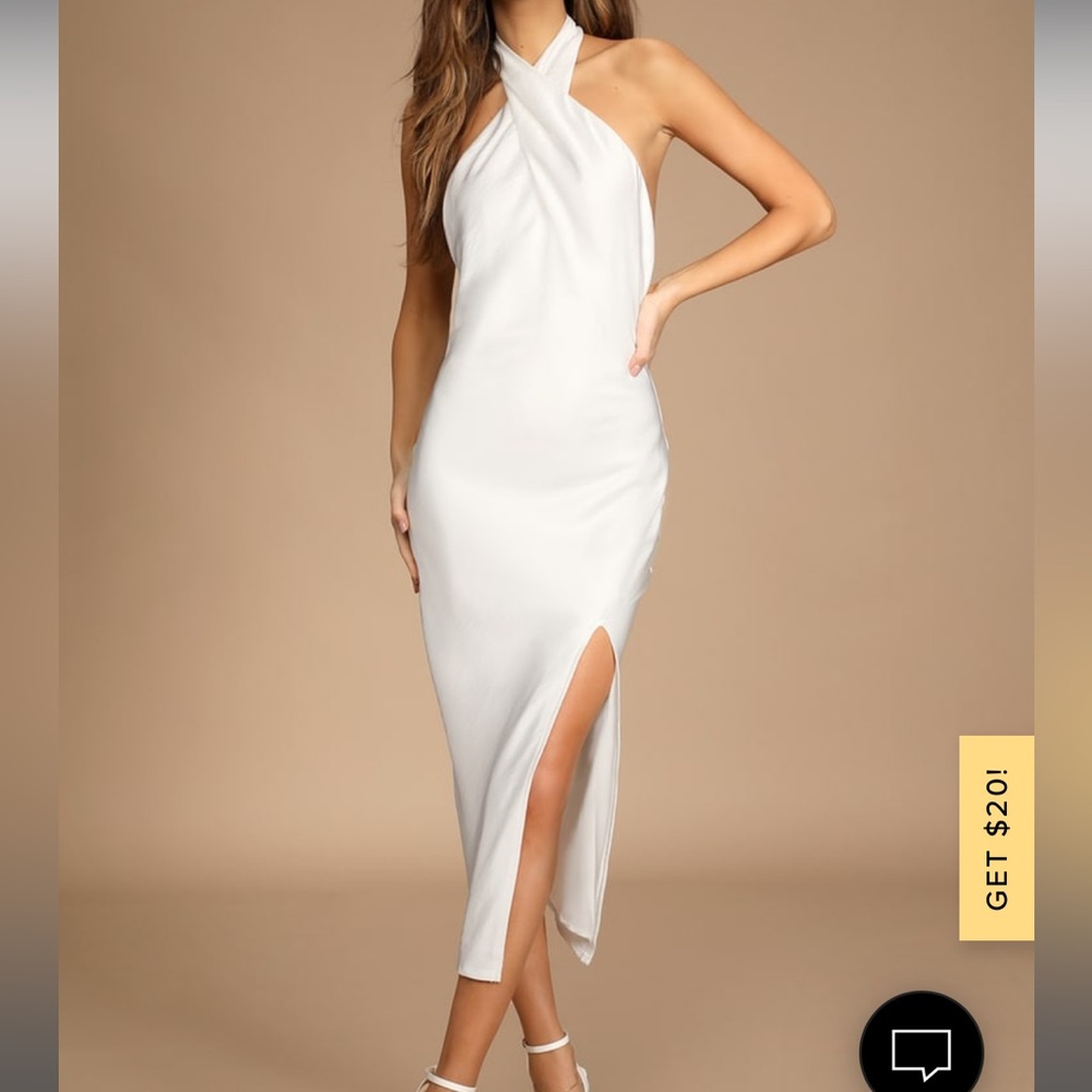 Lulus White Satin Wrap Neck Halter Midi